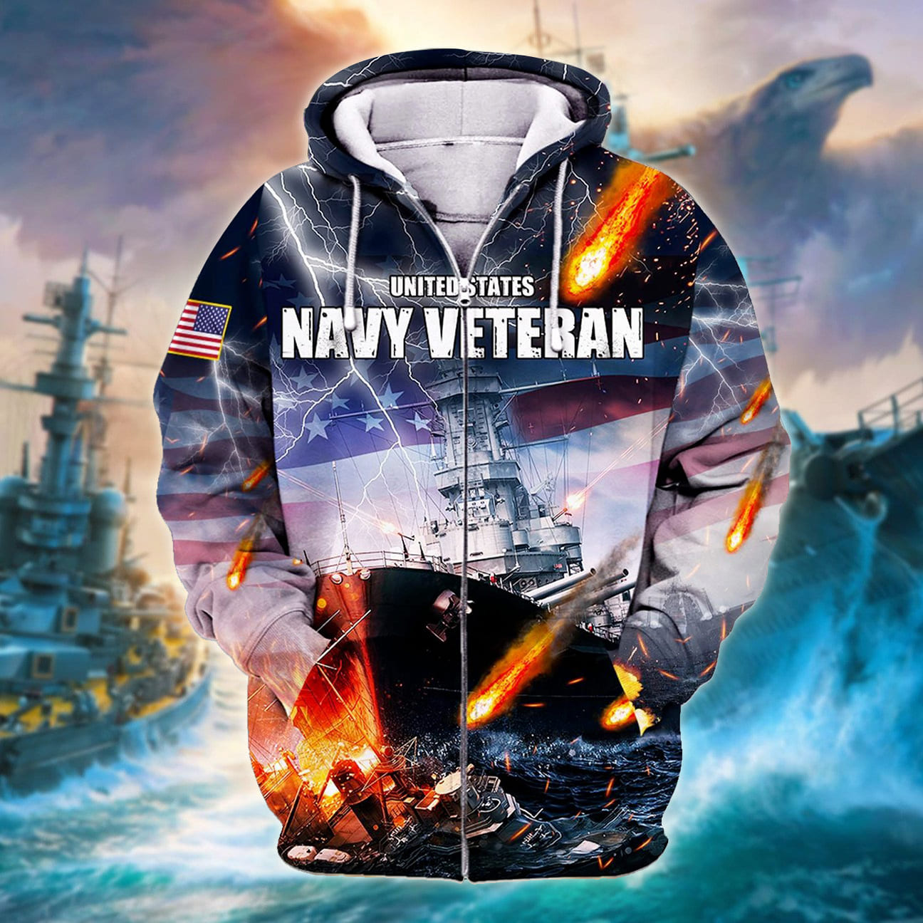 Unique Poseidon US Navy Veteran Zip Hoodies 3D Collection | Brosvet