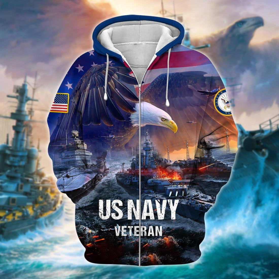 Unique Eagle US Navy Veteran Zip Hoodies 3D Collection | Brosvet