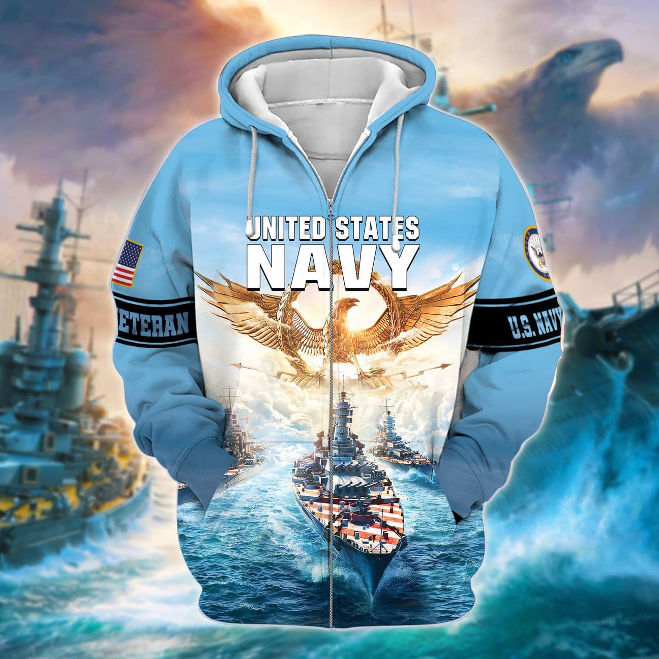 Unique Eagle US Navy Veteran Zip Hoodies 3D Collection | Brosvet