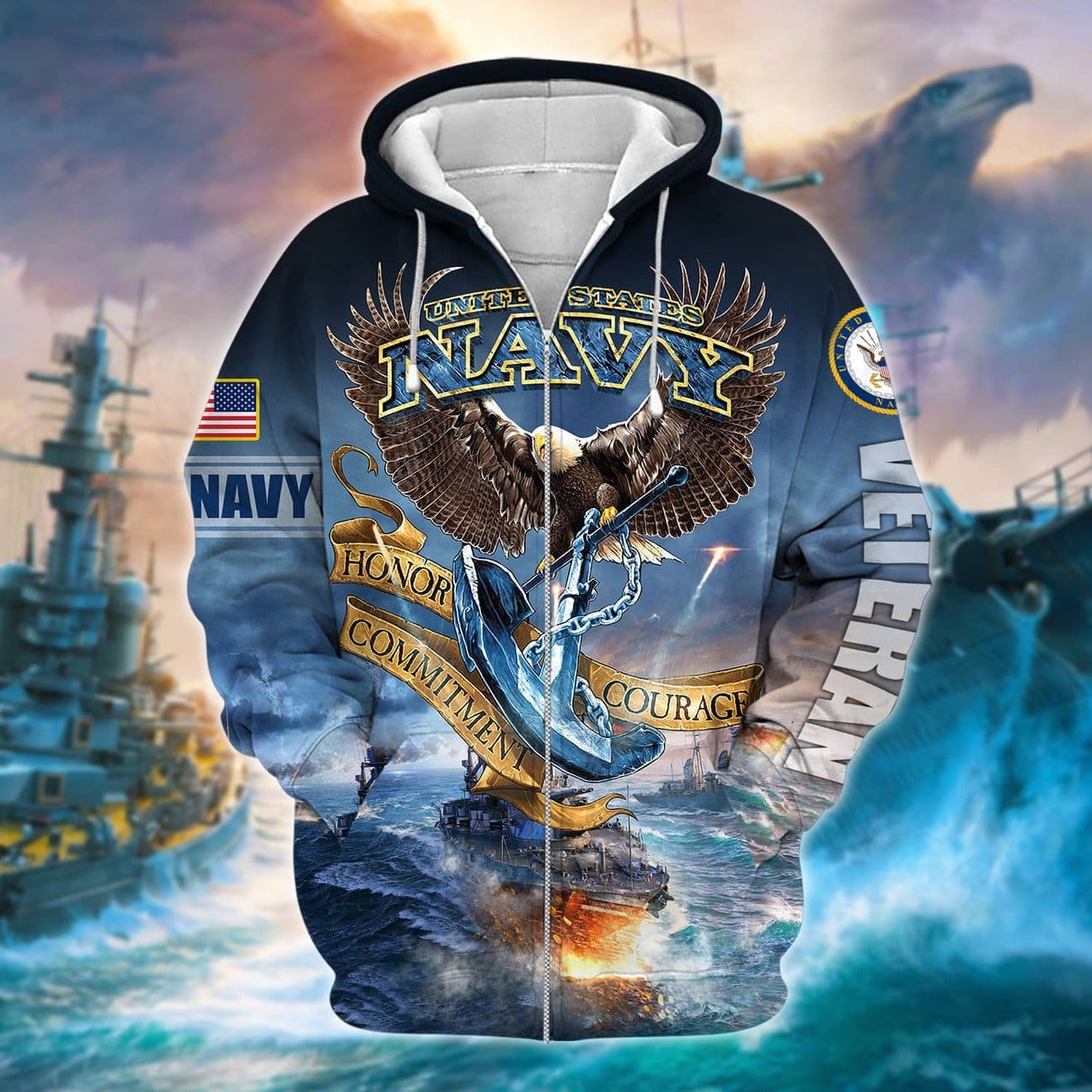 Unique Eagle US Navy Veteran Zip Hoodies 3D Collection | Brosvet