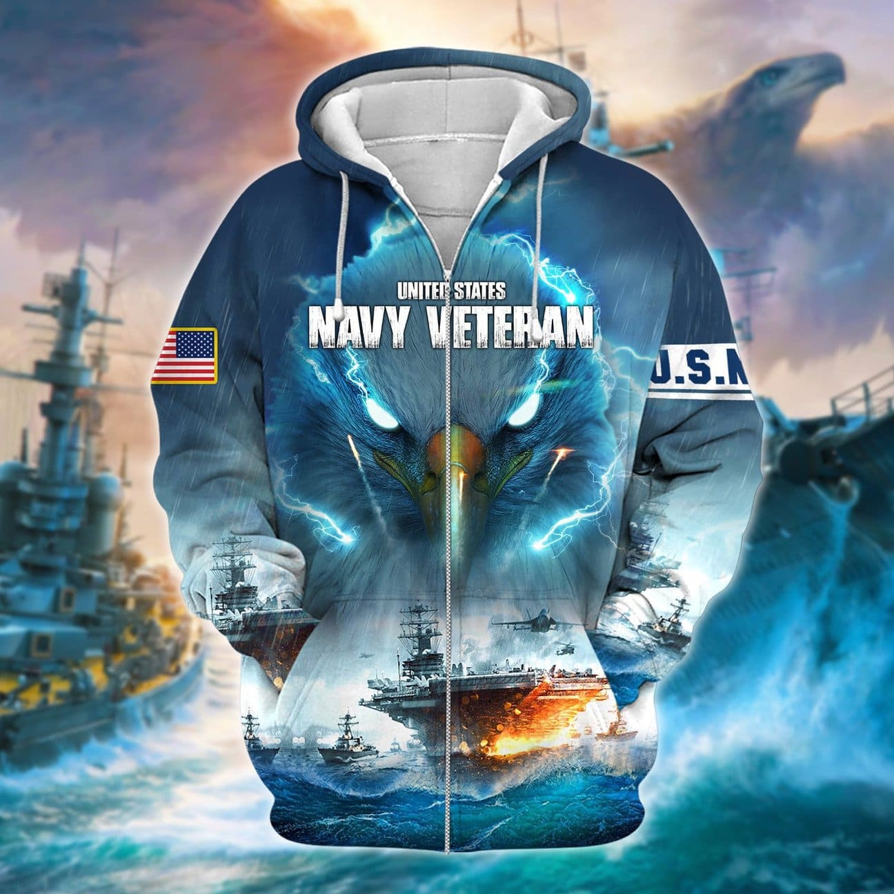 Unique Eagle US Navy Veteran Zip Hoodies 3D Collection | Brosvet