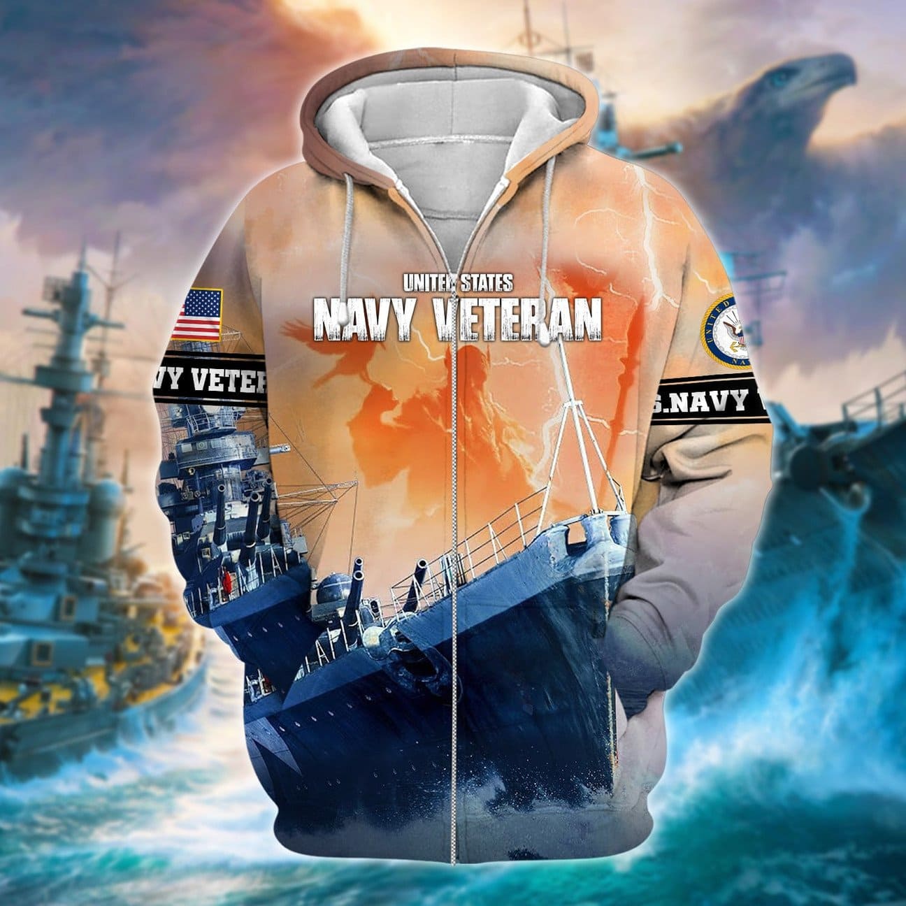 Unique Poseidon US Navy Veteran Zip Hoodies 3D Collection | Brosvet