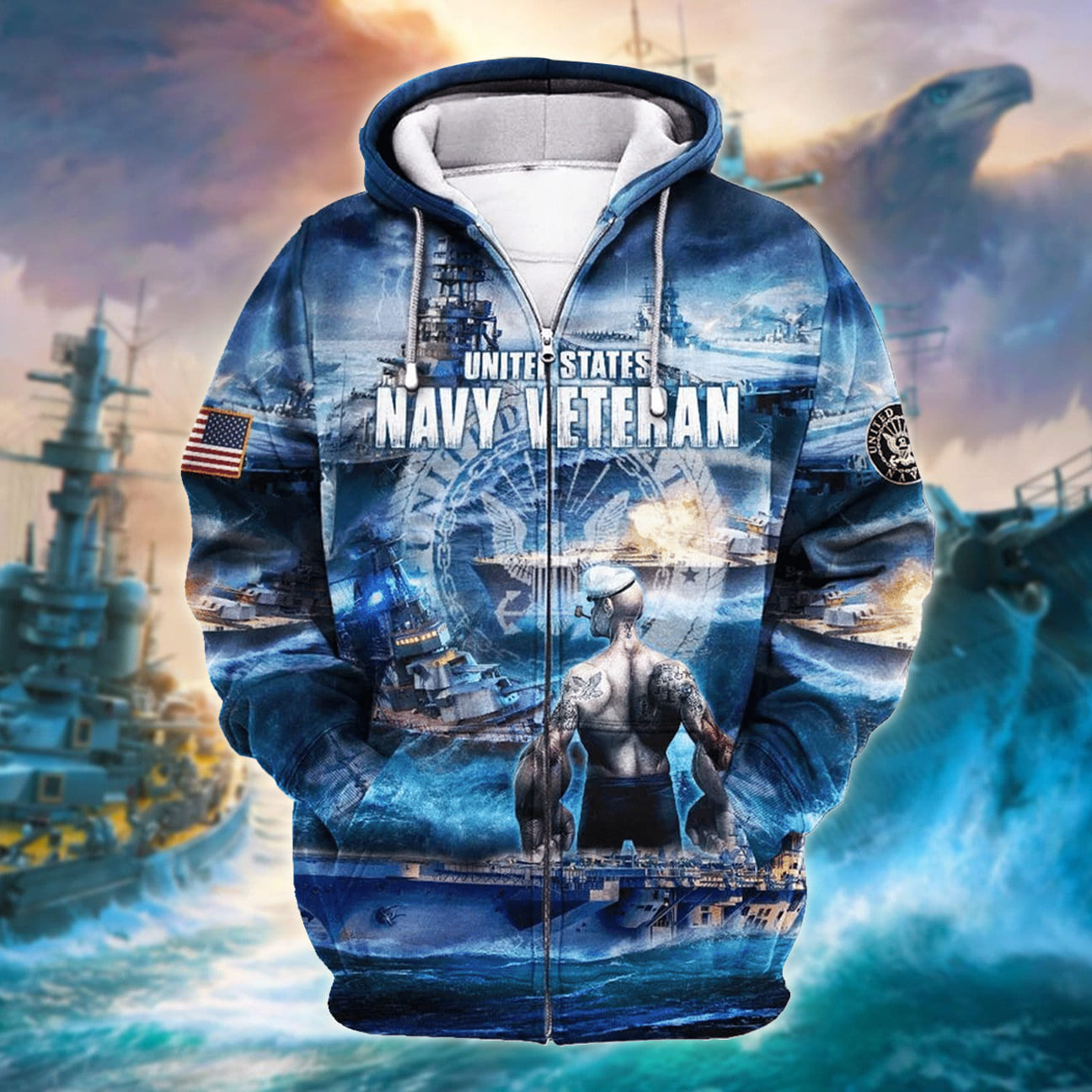 Unique Popeye US Navy Veteran Zip Hoodies 3D Collection | Brosvet