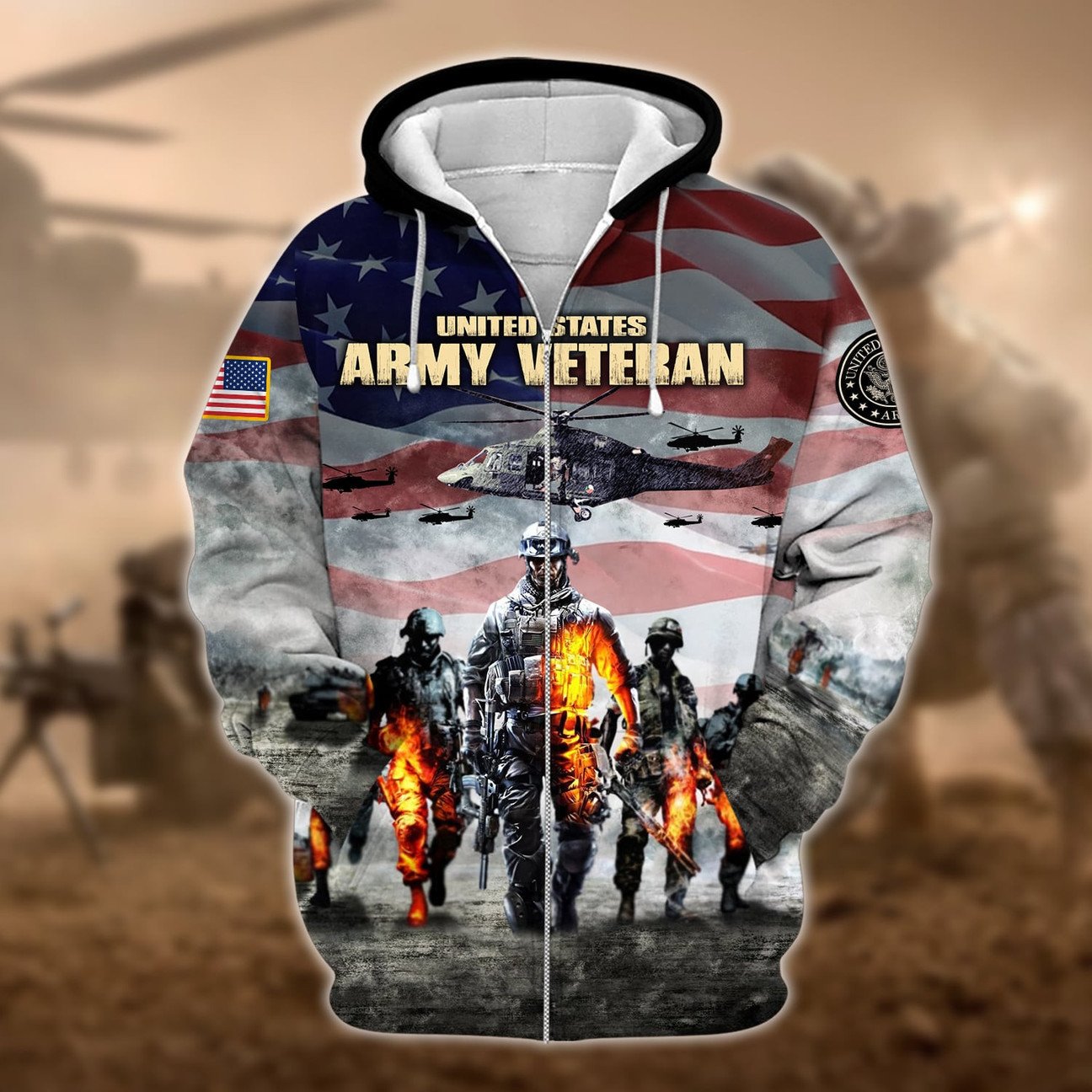 Unique Warrior US Army Veteran Zip Hoodies 3D Collection | Brosvet