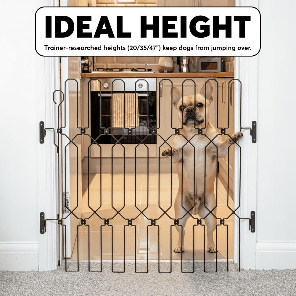 Dog Safety Gate Plus – Extra Strong, No-Drill Pet Gate for Stairways, Doorways & Hallways | Easy One-Hand Use, No Wall Damage