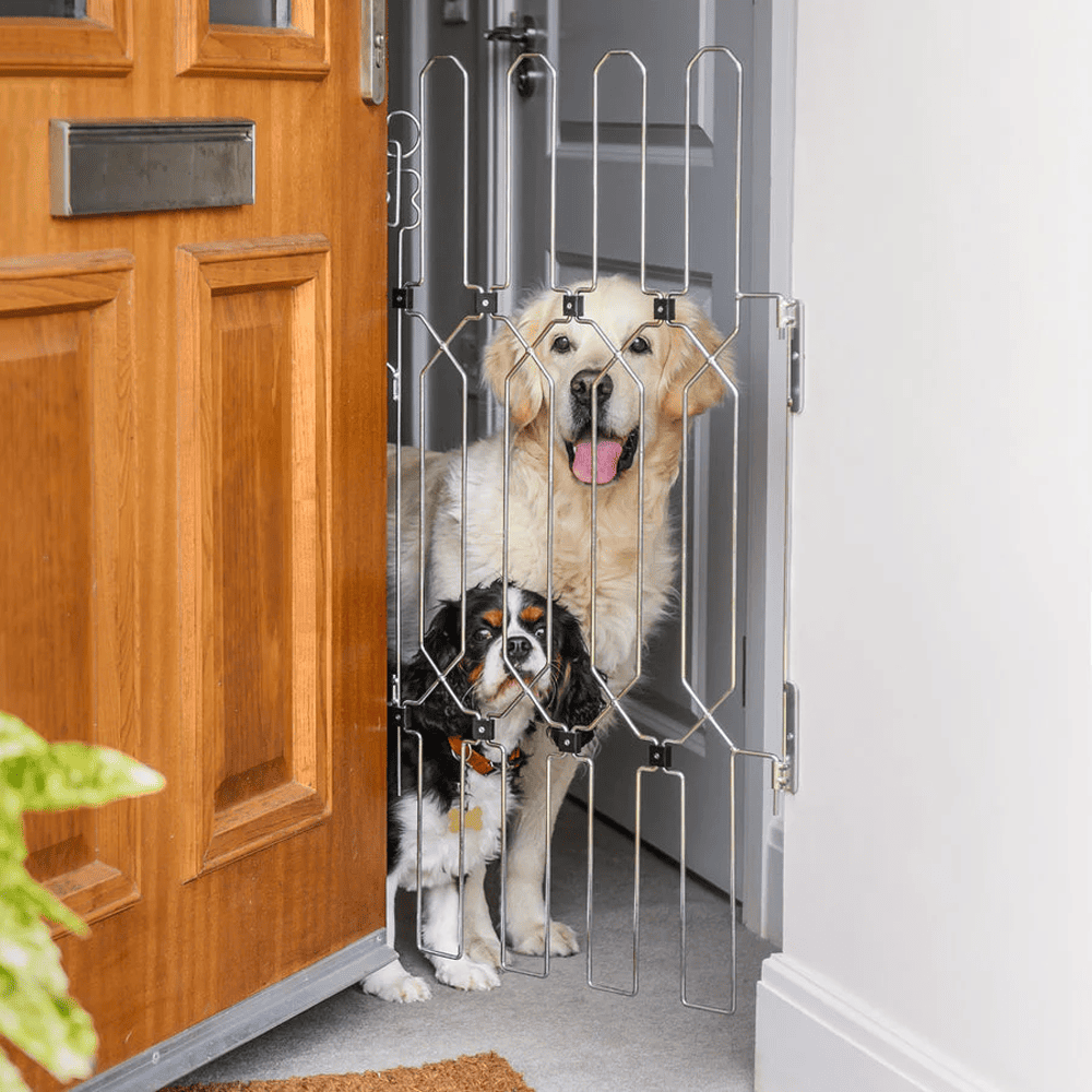 Dog Safety Gate Plus – Extra Strong, No-Drill Pet Gate for Stairways, Doorways & Hallways | Easy One-Hand Use, No Wall Damage