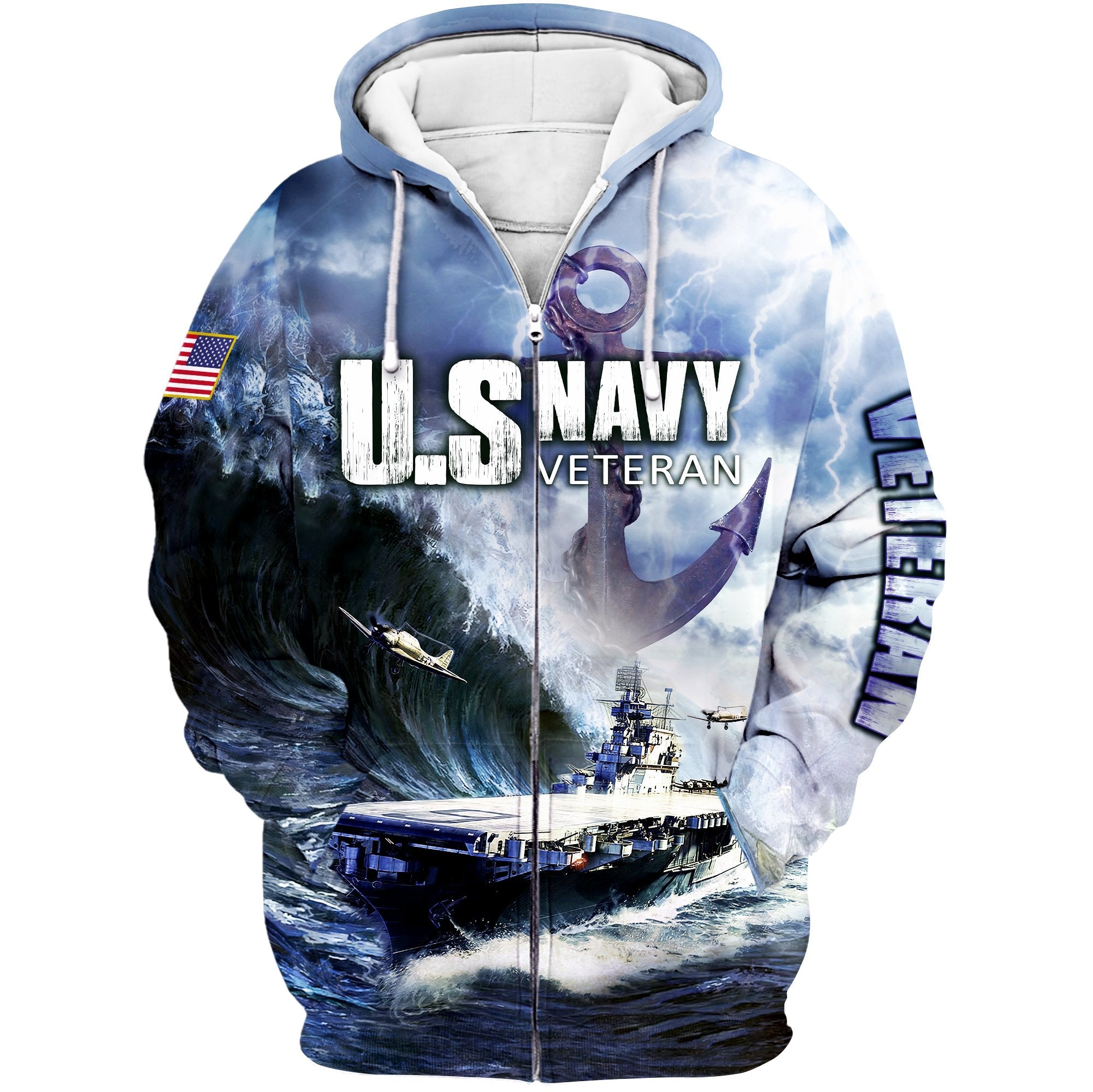 The Best Navy Veteran Zip Hoodie 3D VN181212DS