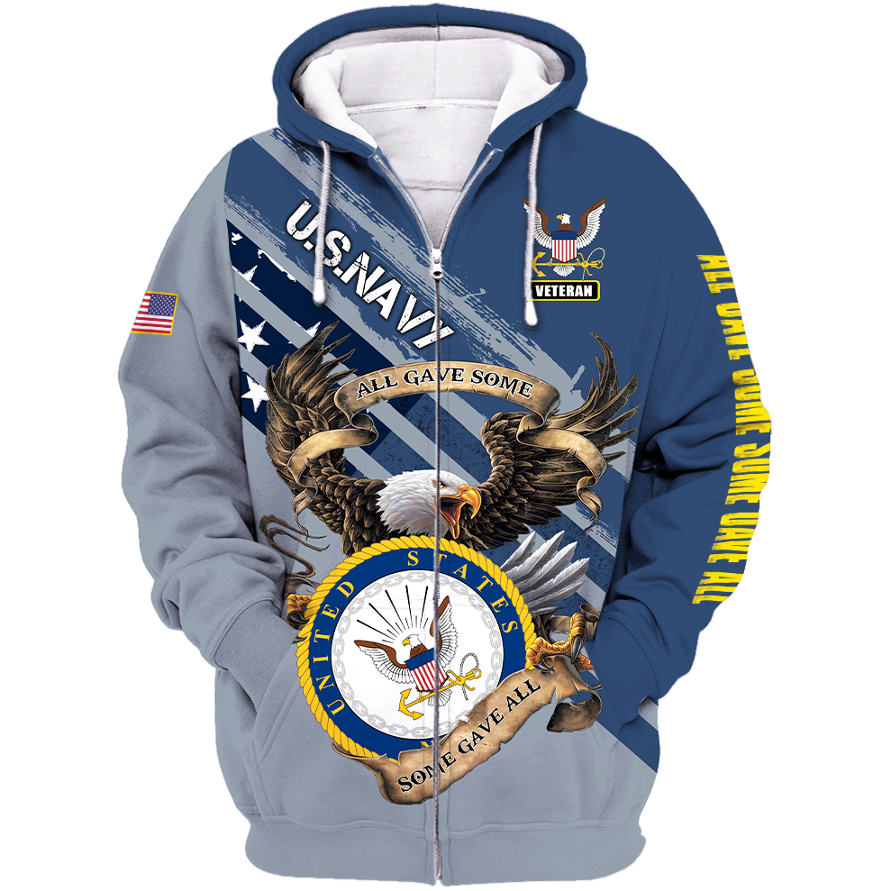 The Best Eagle Navy Veteran Zip Hoodie 3D VN181209DS