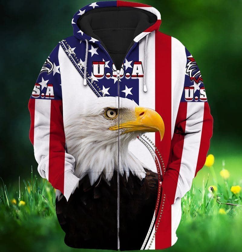 Premium Unique Patriotic Eagle USA Zip Hoodie Ultra Soft and Warm VNVN220115DS