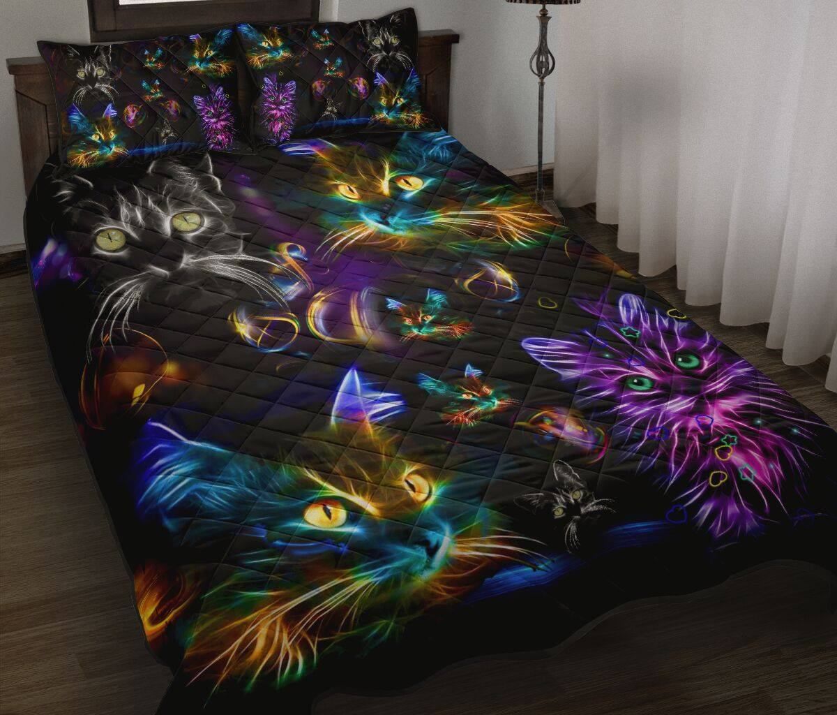 Premium Unique Neon Cat Quilt BeVNing Set Ultra Soft and Warm VN280304DS