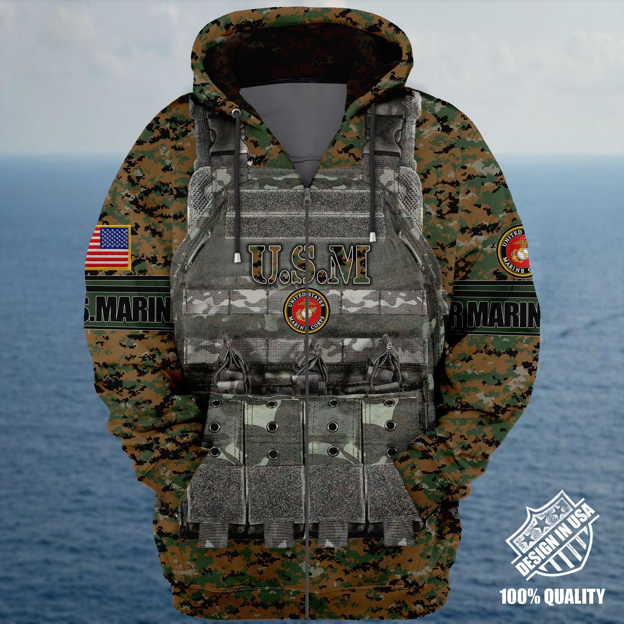 Premium Unique Veteran Zip Hoodie Ultra Soft and Warm NHT050501MT Marine