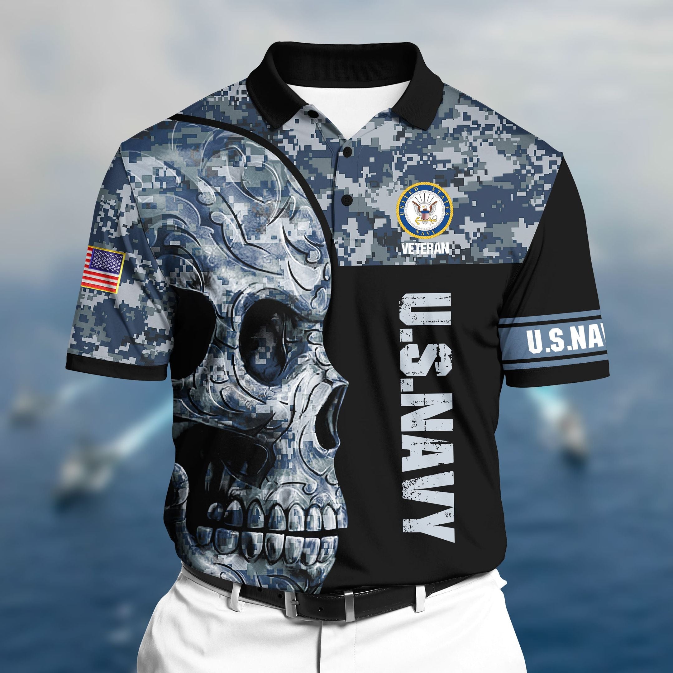 Premium Unique U.S Navy Veteran 3D Polo All Over Printed VXK080604TR