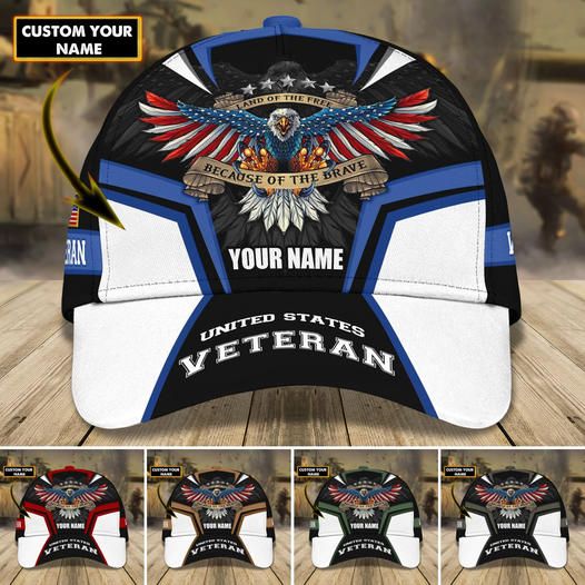 Land Of The Free - Because Of The Brave Veteran Cap 3D Personalized | Brosvet