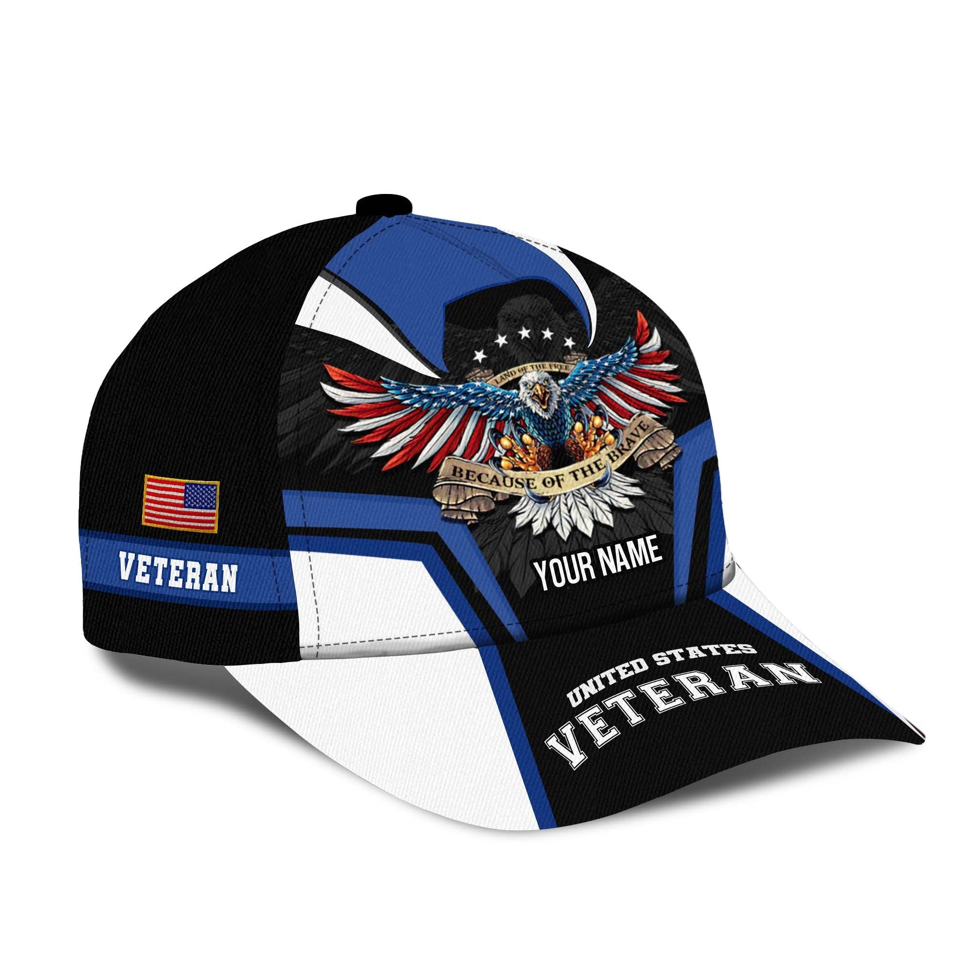 Land Of The Free - Because Of The Brave Veteran Cap 3D Personalized | Brosvet