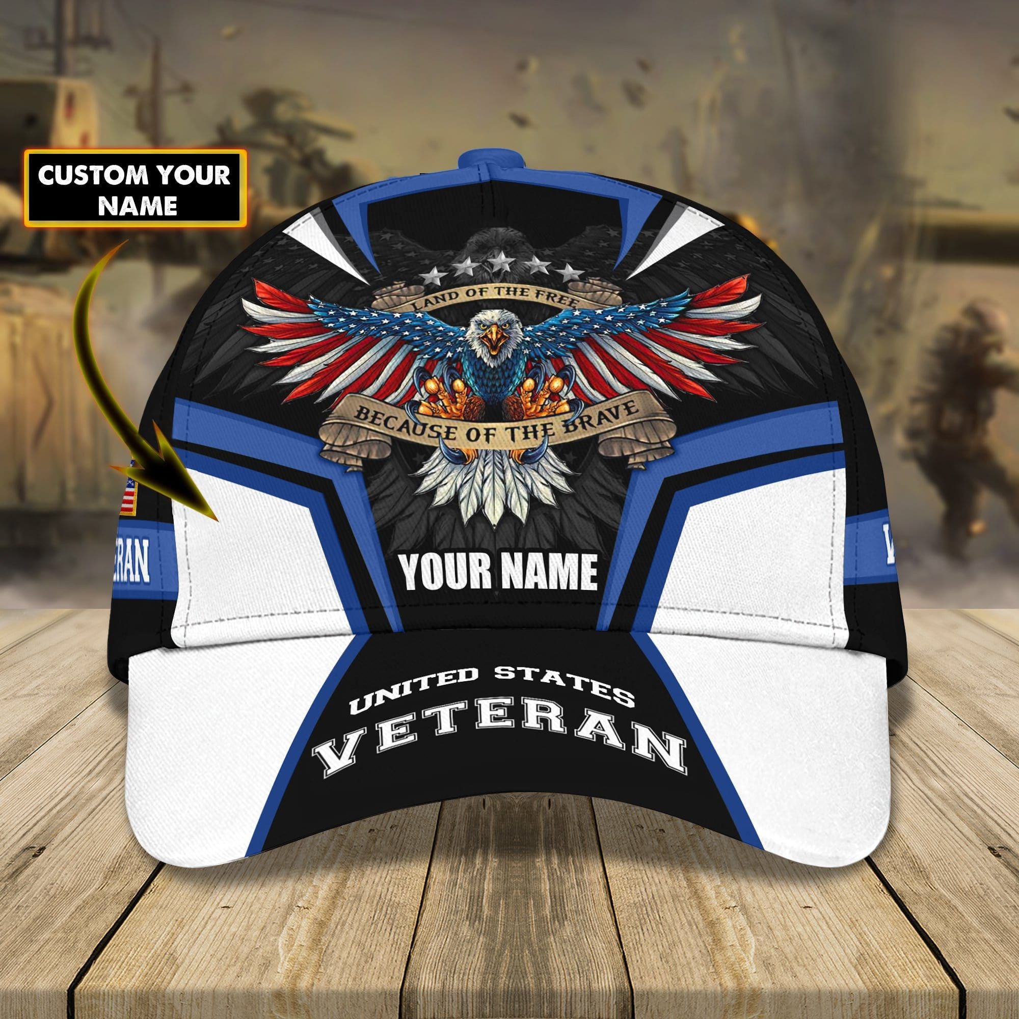 Land Of The Free - Because Of The Brave Veteran Cap 3D Personalized | Brosvet