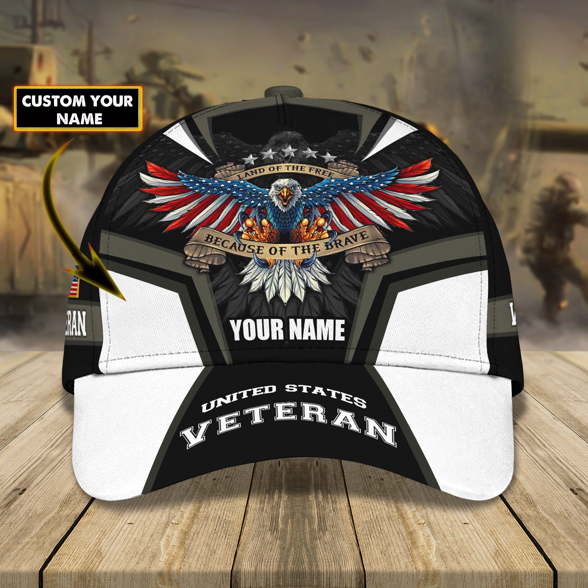 Land Of The Free - Because Of The Brave Veteran Cap 3D Personalized | Brosvet