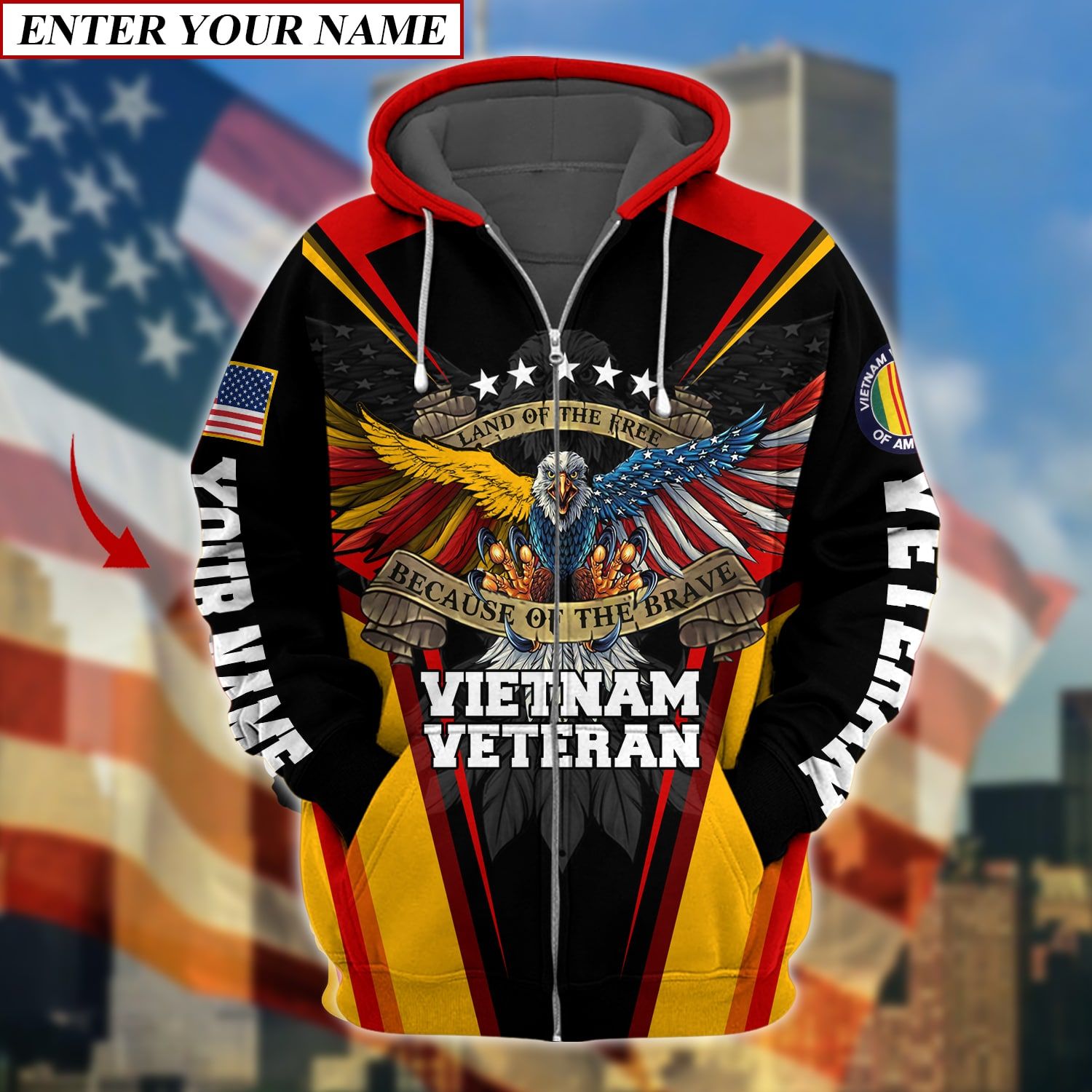 Unique Custom Personalized Name Land Of The Free Vietnam Veteran Hoodie TVN091004