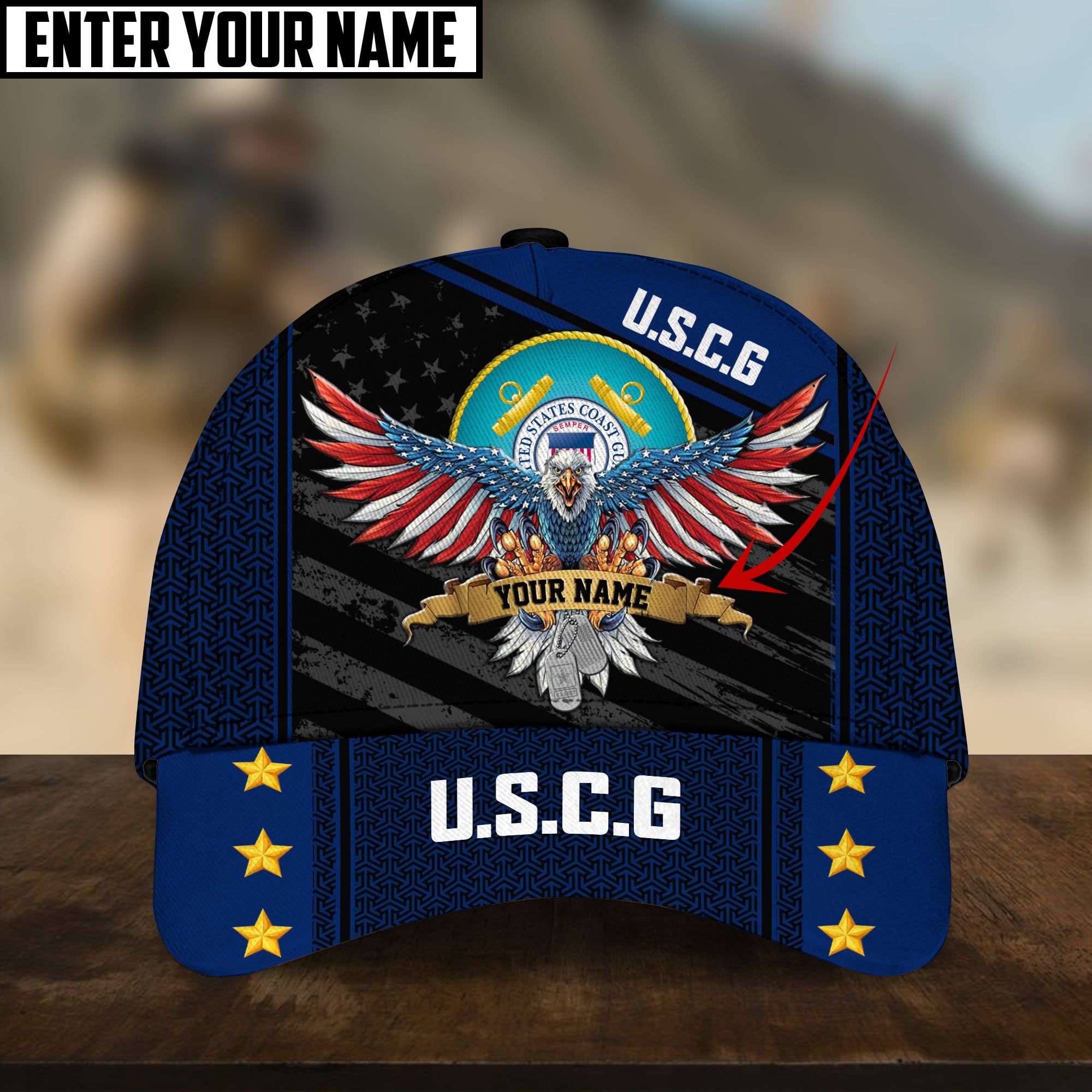 Multiple Color American Veteran Personalize Name Cap PVC091002