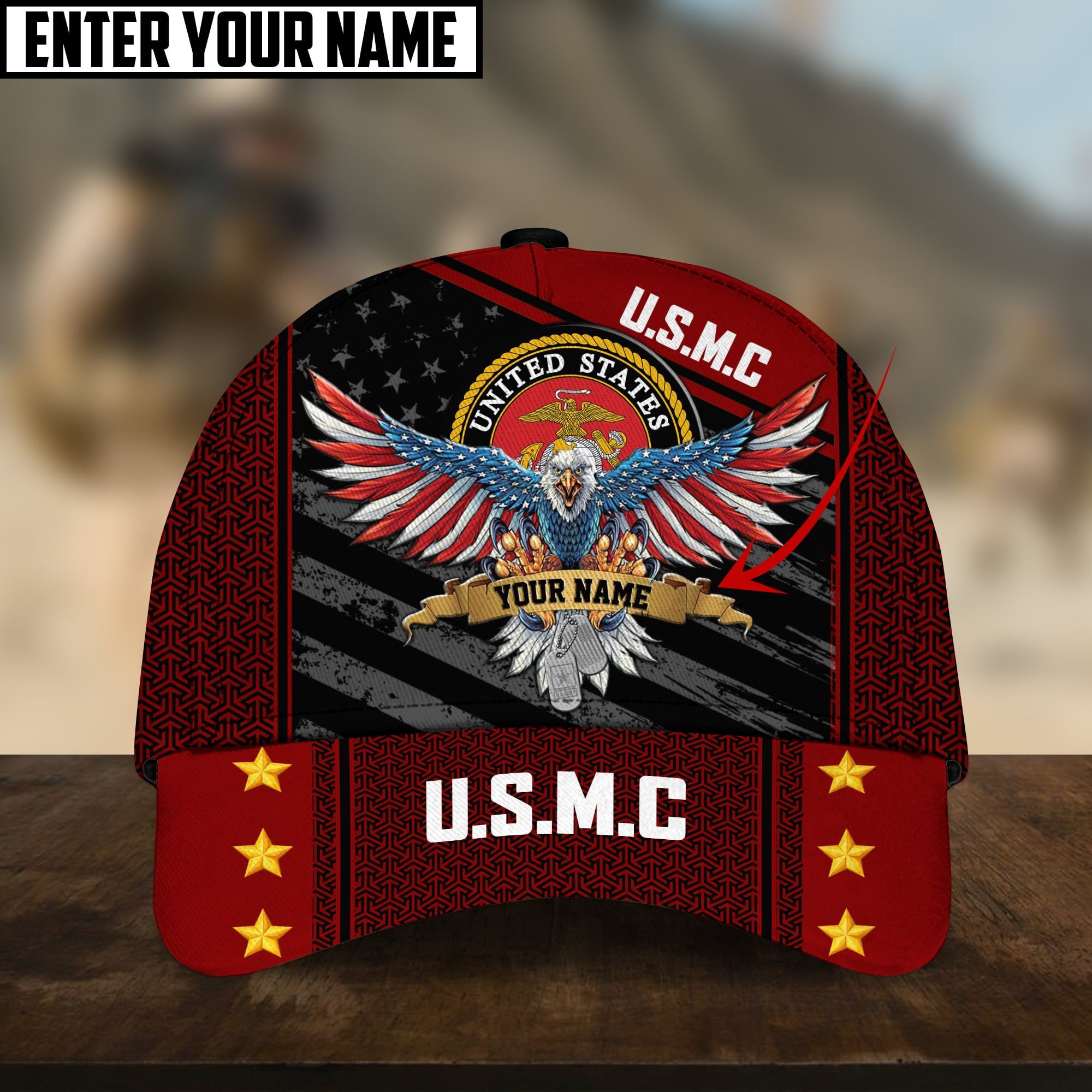 Multiple Color American Veteran Personalize Name Cap PVC091002