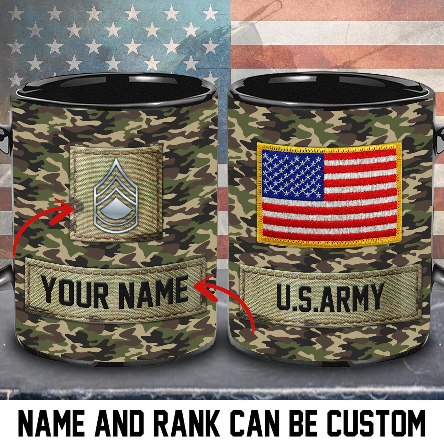 Unique Personalized Name And Rank Veteran U.S Army Mug PVC201001