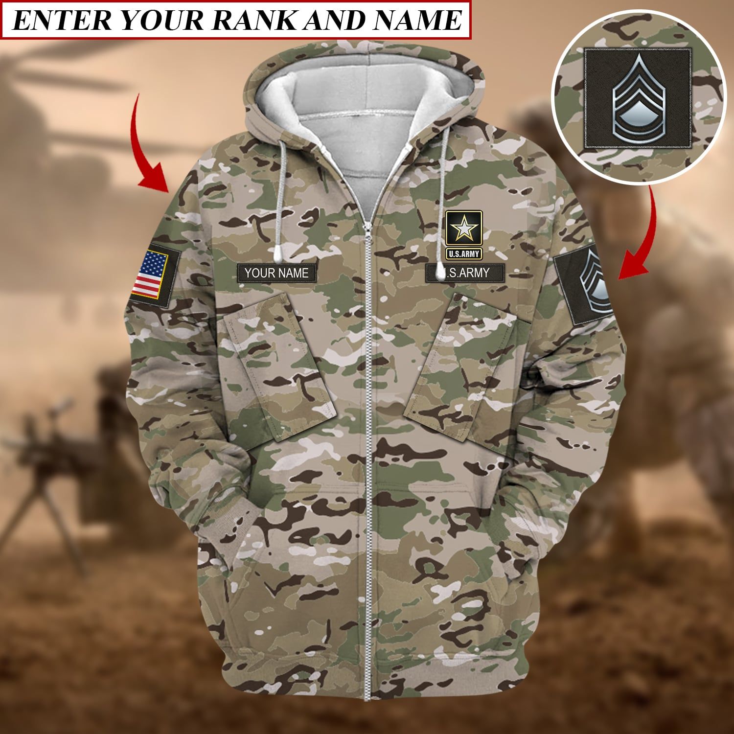 Premium Multiple US Military Services Veteran Zip Hoodie PVC221001