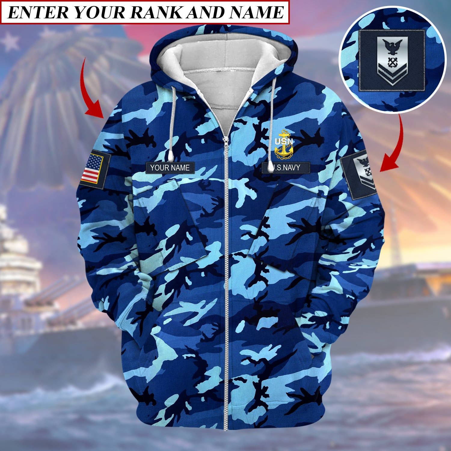 Premium Multiple US Military Services Veteran Zip Hoodie PVC221001