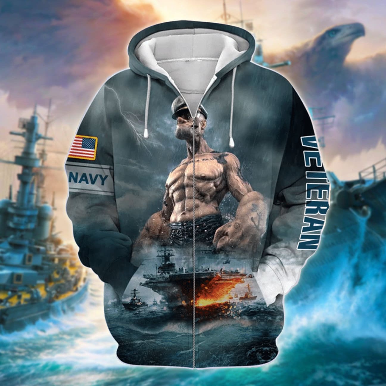 Unique Popeye US Navy Veteran Zip Hoodies 3D Collection | Brosvet