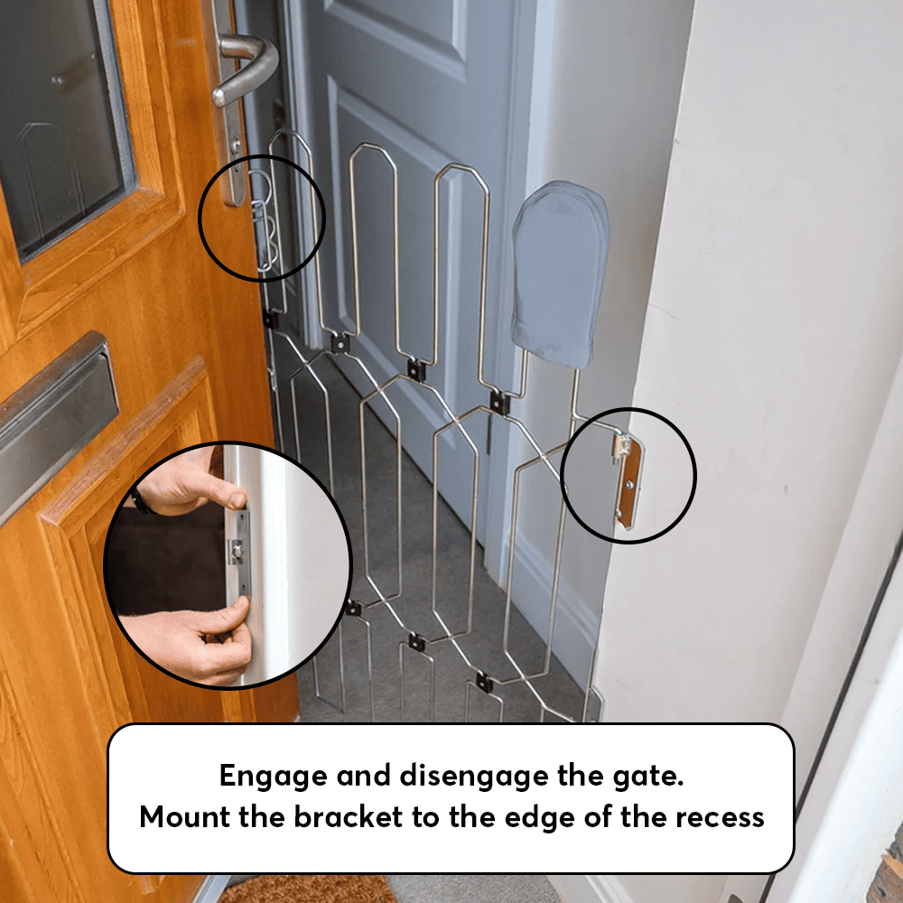 Dog Safety Gate Plus – Extra Strong, No-Drill Pet Gate for Stairways, Doorways & Hallways | Easy One-Hand Use, No Wall Damage