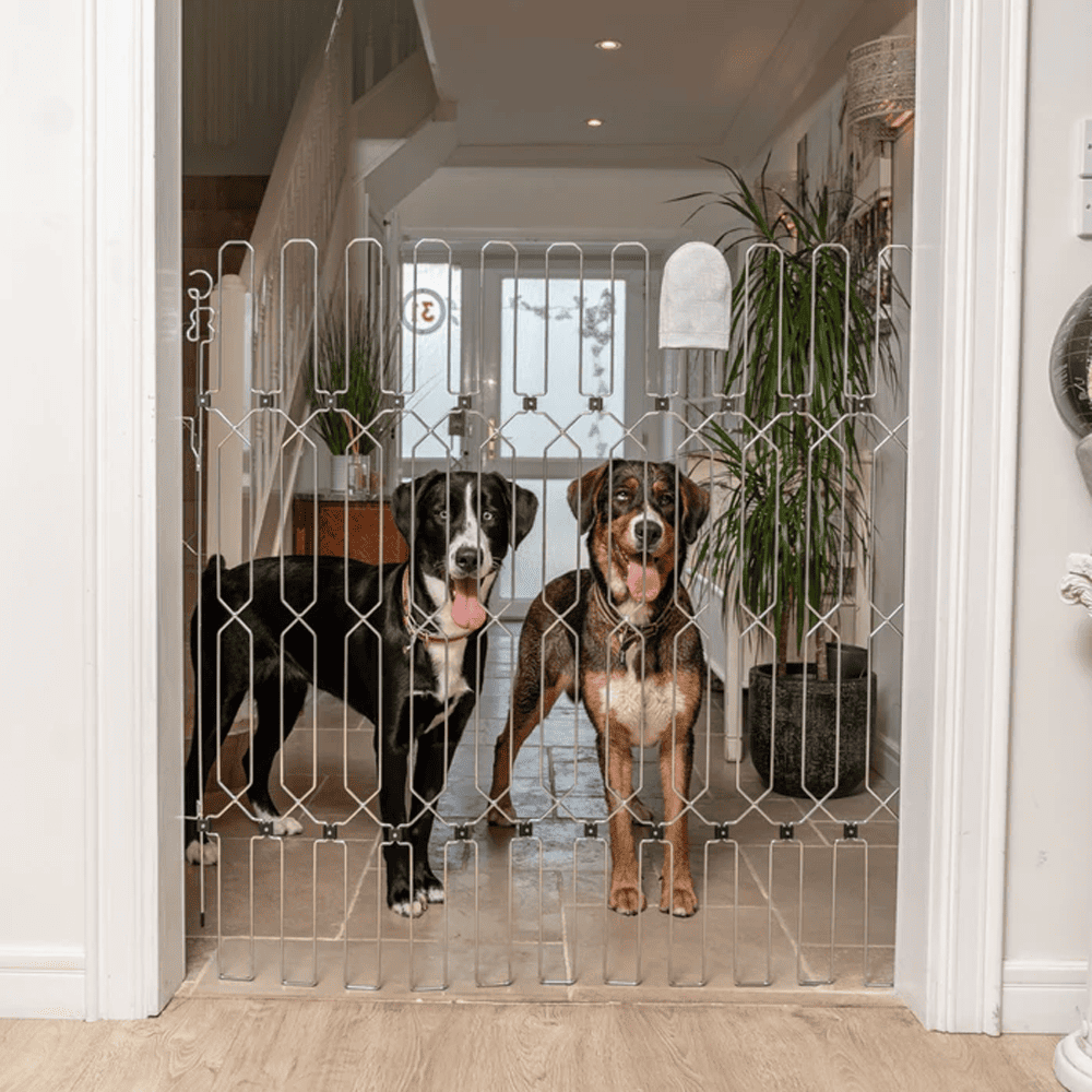 Dog Safety Gate Plus – Extra Strong, No-Drill Pet Gate for Stairways, Doorways & Hallways | Easy One-Hand Use, No Wall Damage