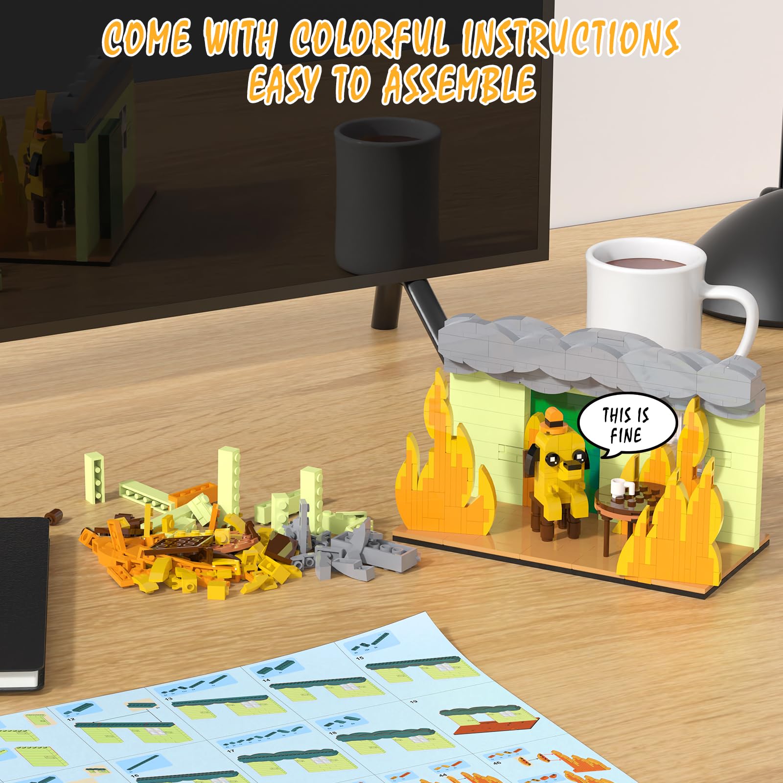 "This is Fine" Meme Dog Set - Fun Building Block Model for Meme Lovers, Gift for Adults and Kids