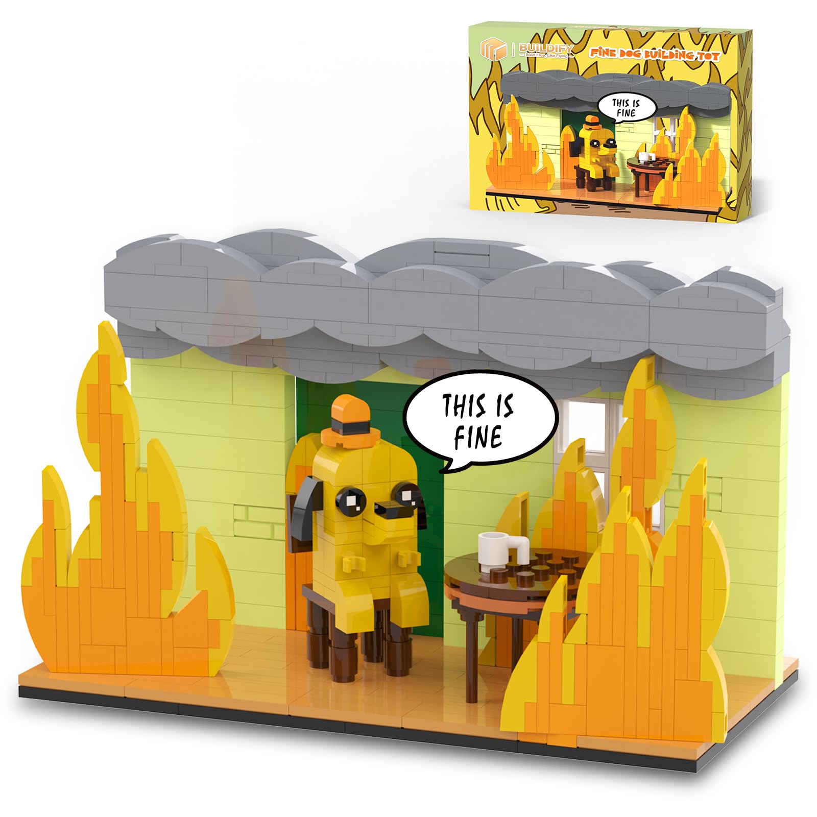 "This is Fine" Meme Dog Set - Fun Building Block Model for Meme Lovers, Gift for Adults and Kids