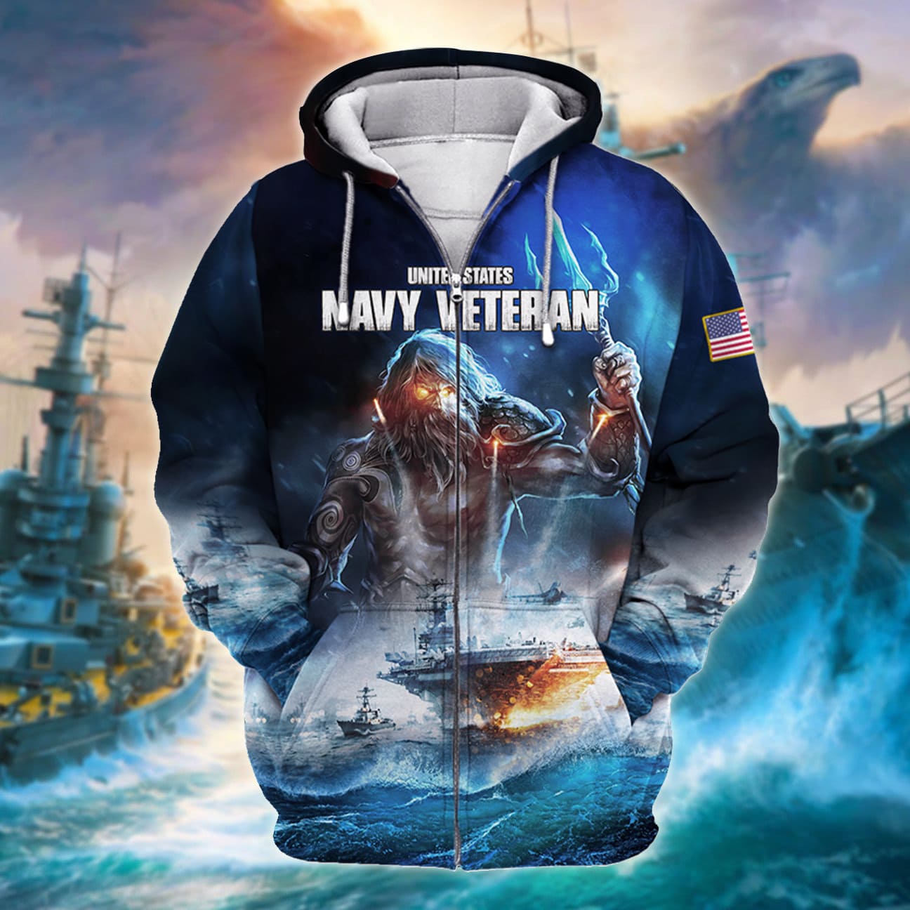 Unique Poseidon US Navy Veteran Zip Hoodies 3D Collection | Brosvet