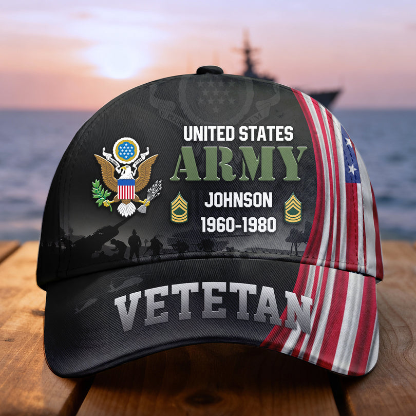 Custom Name & Rank Veterans Baseball Hat Personalized  Men’s Cap Great Gift for Veterans Day Memorial Day CAP28102501