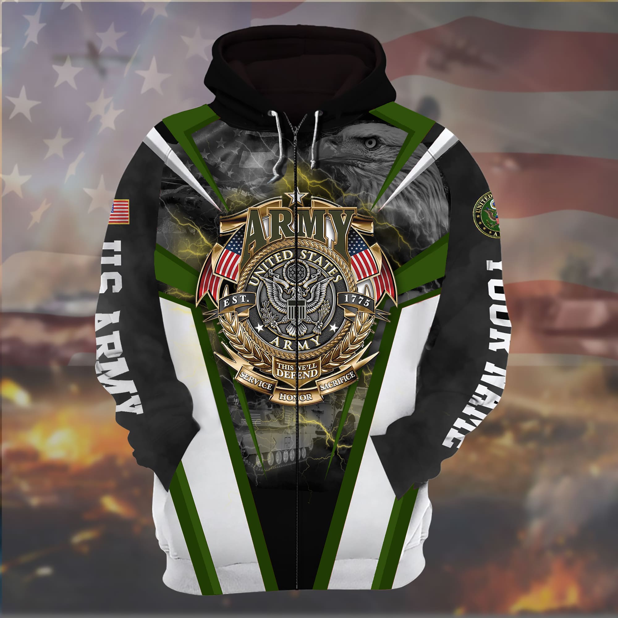 Premium US Military Zip Hoodies Personalized | Brosvet