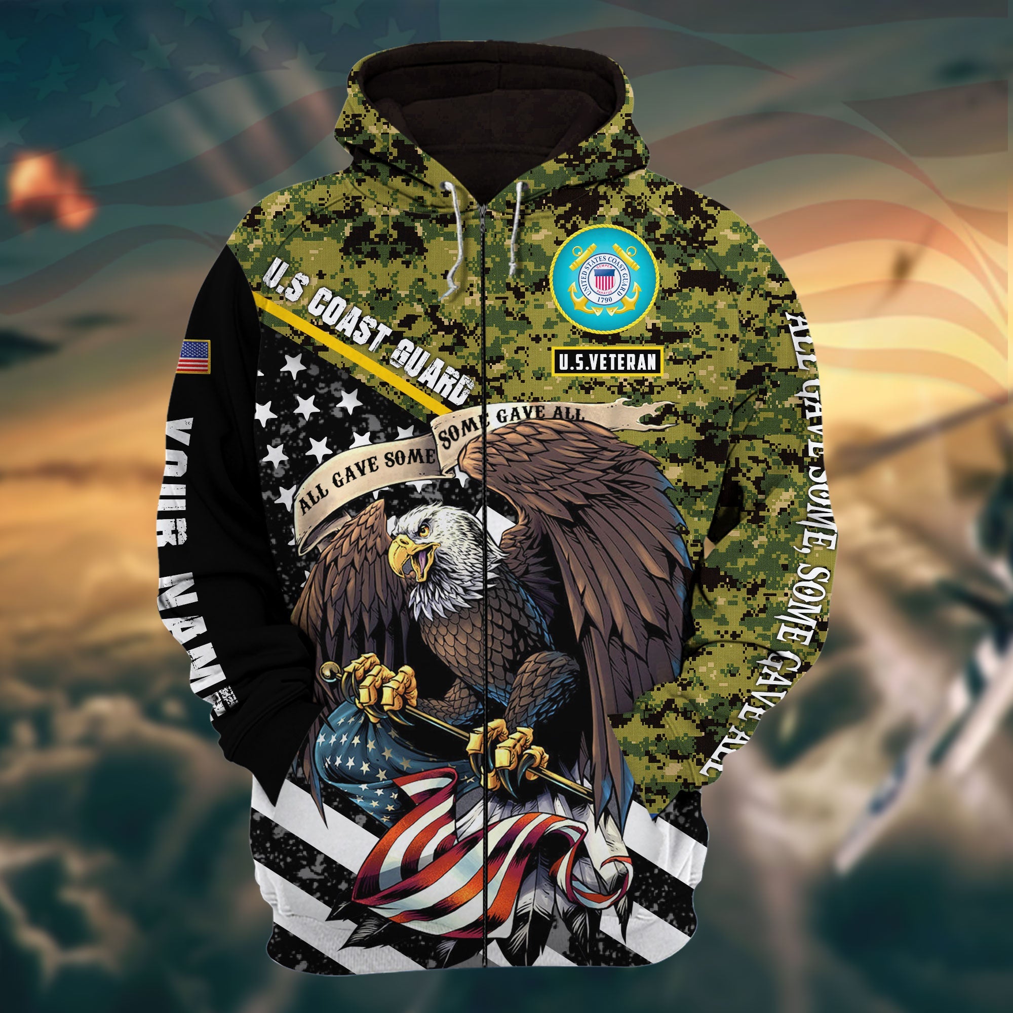 The Best Eagle Veteran 3D Zip Hoodie Multicolor Camo Personalized VN161201MH