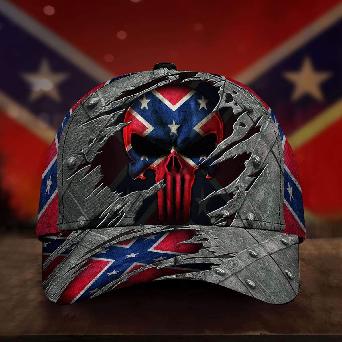 Premium Civil War Flag Skull Cap Iron Printed | Brosvet