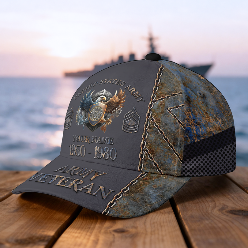 Custom Name Rank Veterans Baseball Hat Personalized Men’s Cap Great Gift for Veterans Day Memorial Day CAP1110202501