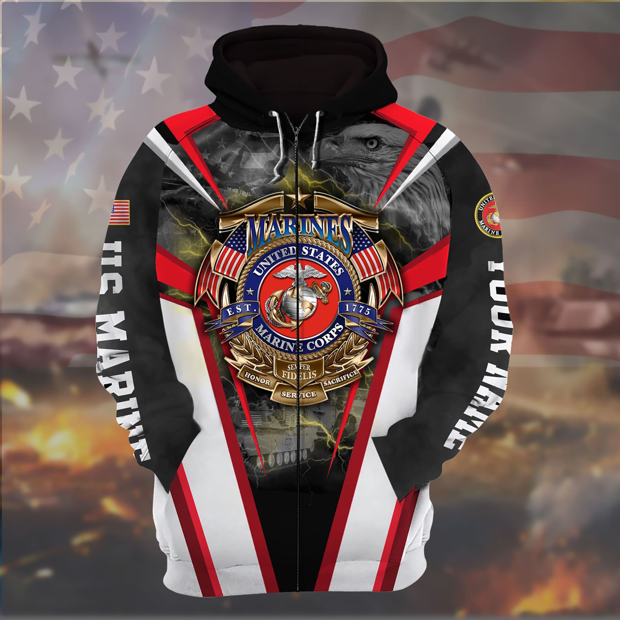 Premium US Military Zip Hoodies Personalized | Brosvet