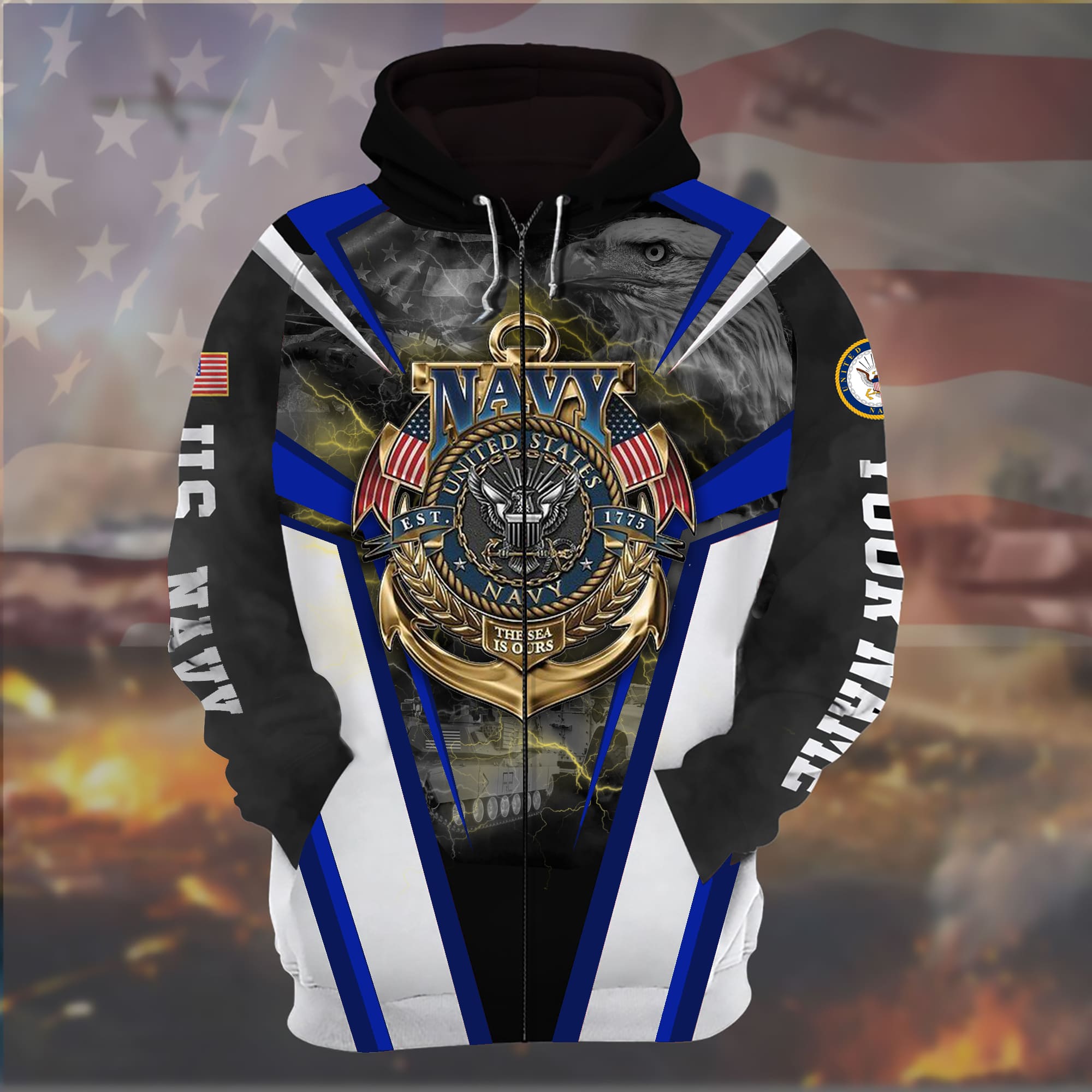 Premium US Military Zip Hoodies Personalized | Brosvet