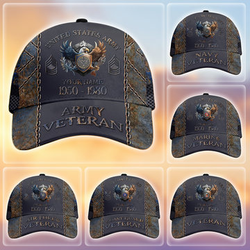 Custom Name Rank Veterans Baseball Hat Personalized Men’s Cap Great Gift for Veterans Day Memorial Day CAP1110202501