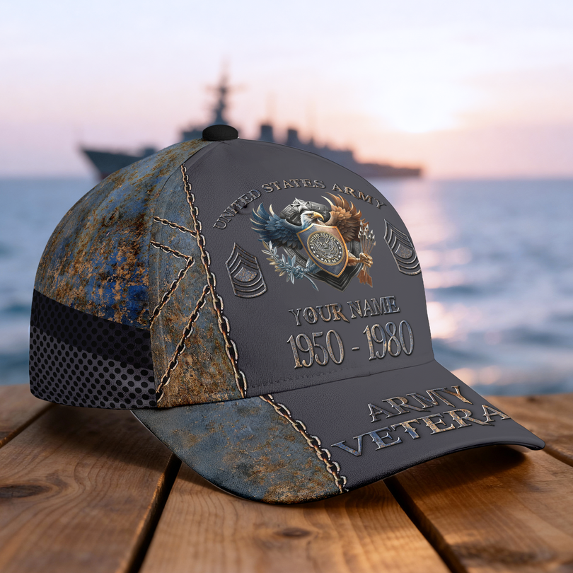 Custom Name Rank Veterans Baseball Hat Personalized Men’s Cap Great Gift for Veterans Day Memorial Day CAP1110202501
