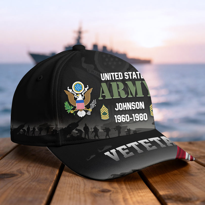 Custom Name & Rank Veterans Baseball Hat Personalized  Men’s Cap Great Gift for Veterans Day Memorial Day CAP28102501