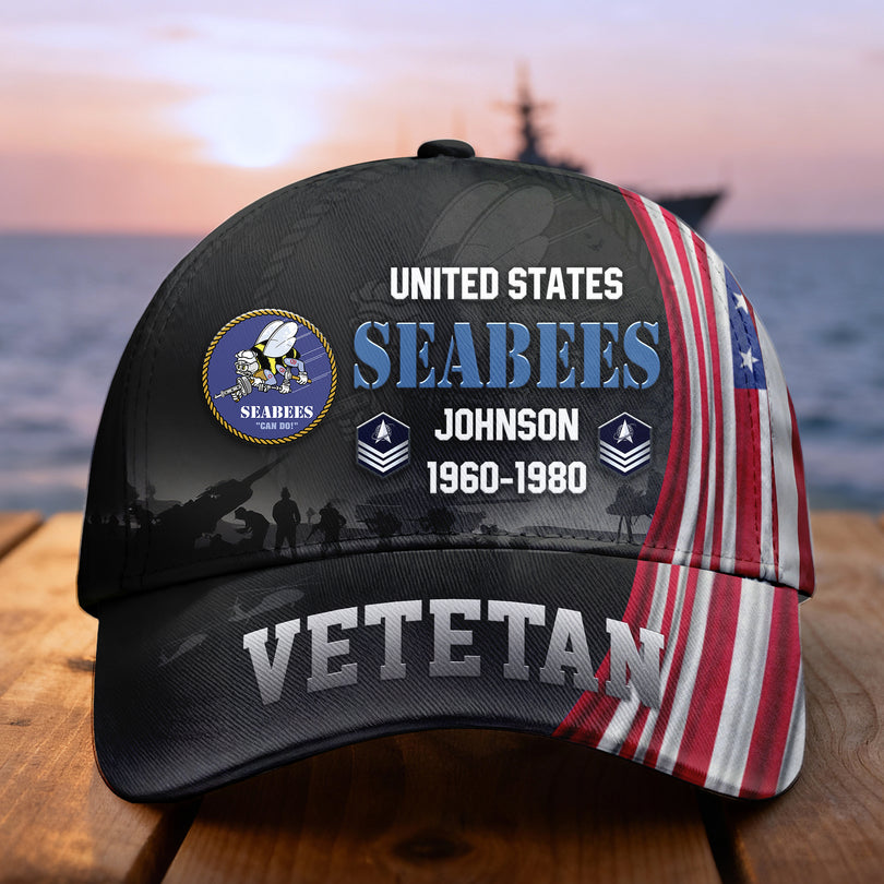 Custom Name & Rank Veterans Baseball Hat Personalized  Men’s Cap Great Gift for Veterans Day Memorial Day CAP28102501
