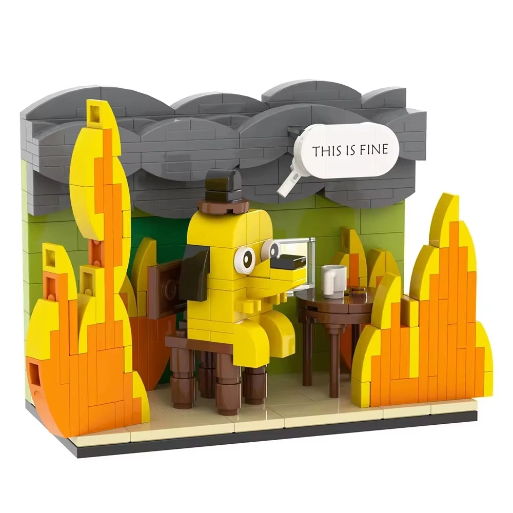"This is Fine" Meme Dog Set - Fun Building Block Model for Meme Lovers, Gift for Adults and Kids