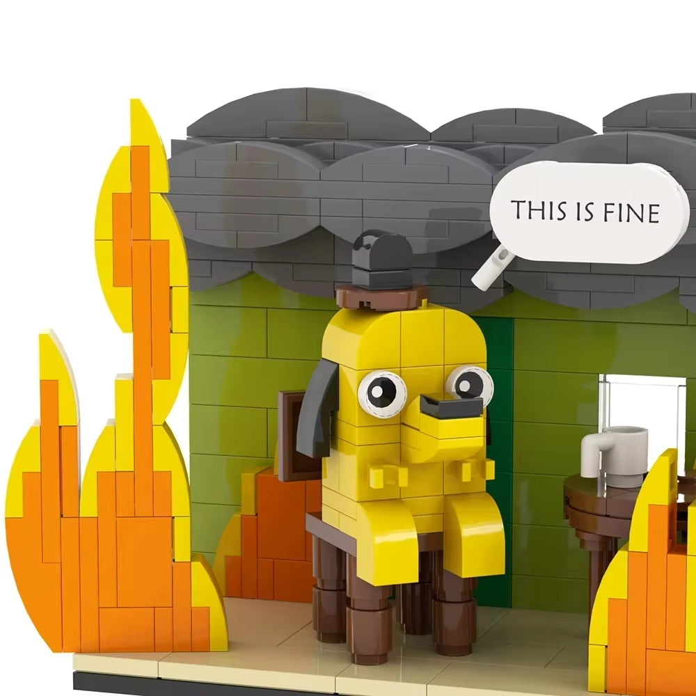 "This is Fine" Meme Dog Set - Fun Building Block Model for Meme Lovers, Gift for Adults and Kids