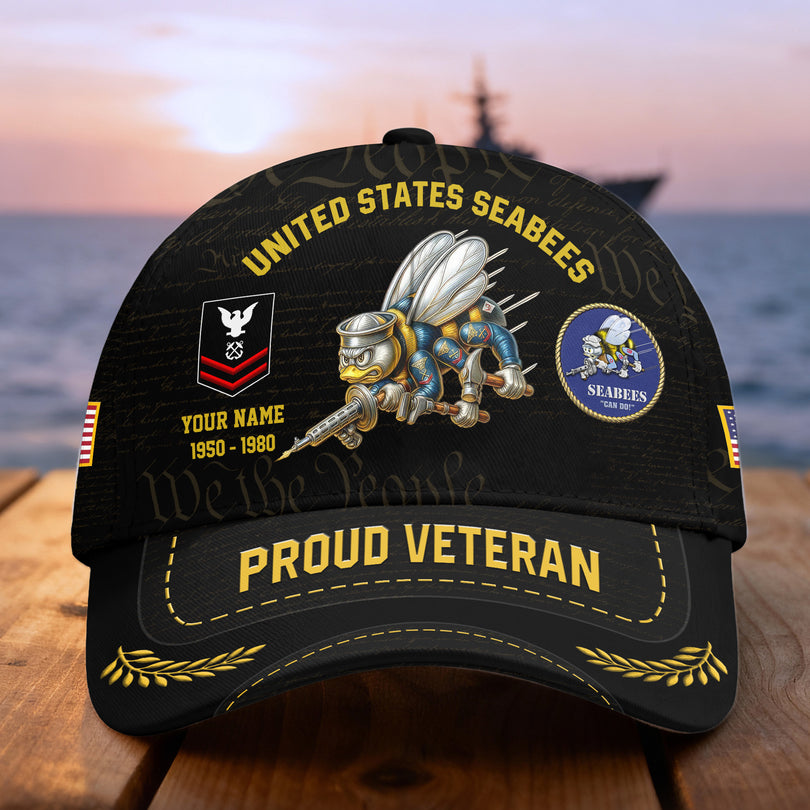 Custom Name Rank Veterans Baseball Hat Personalized Men’s Cap Great Gift for Veterans Day Memorial Day CAP0910202503