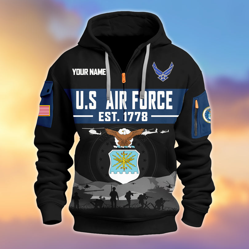 Personalized Veterans Half-zip Hoodie, Custom Name Hoodie, Great Gift for Veterans Day Memorial Day ZIP10312501