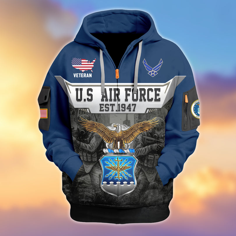 Veterans Half-zip Hoodie, Custom Name Hoodie, Great Gift for Veterans Day Memorial Day Zip05112501