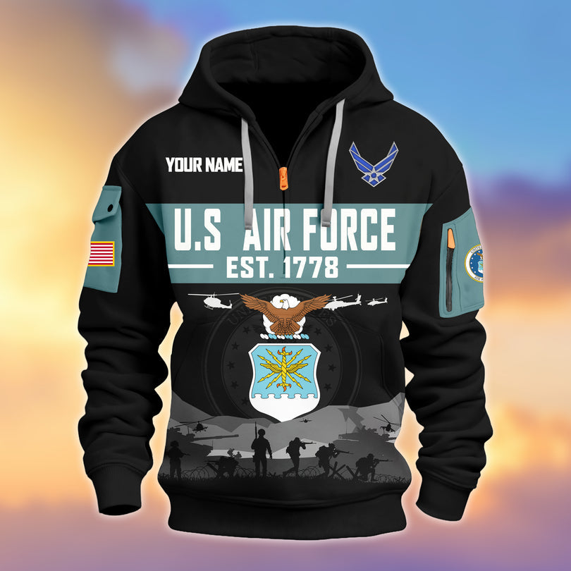 Personalized Veterans Half-zip Hoodie, Custom Name Hoodie, Great Gift for Veterans Day Memorial Day ZIP10312501