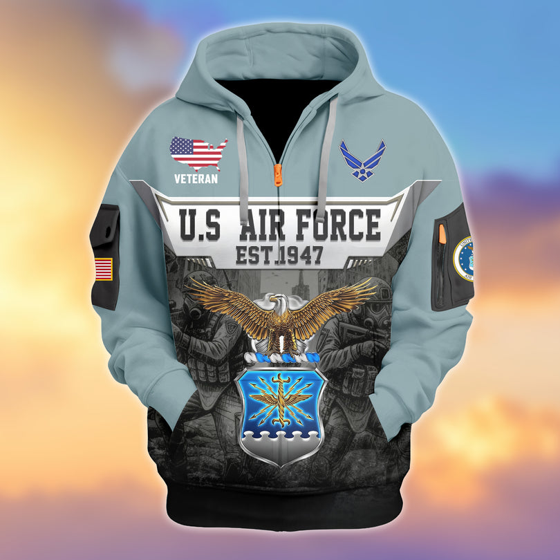 Veterans Half-zip Hoodie, Custom Name Hoodie, Great Gift for Veterans Day Memorial Day Zip05112501